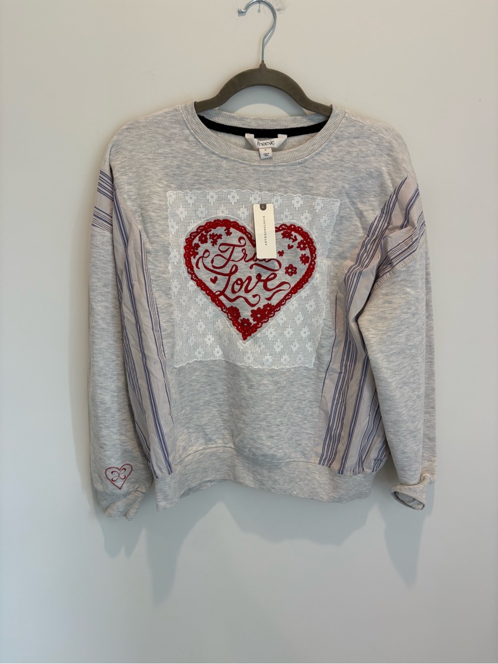 Maeve Grey Sweatshirt with Red Heart Appliqué